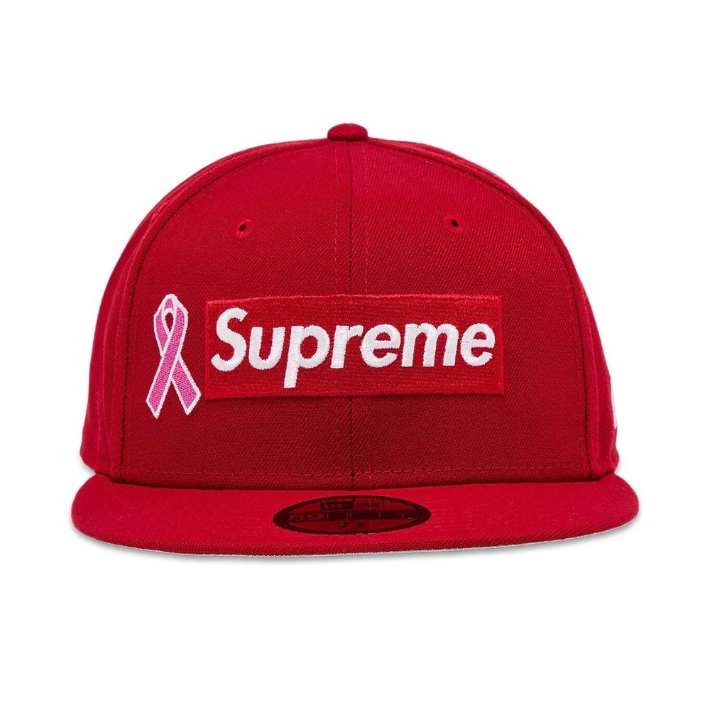 Supreme x New Era Breast Cancer Awareness Box Logo Hat Red 7 5/8 FW25 Fitted New